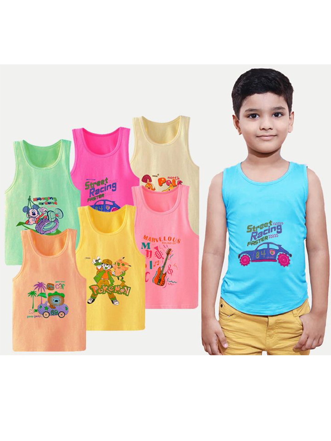 

Mega style Unisex Kids Pack Of 6 Pure Cotton Vests, Na