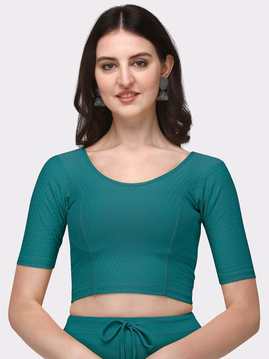 

Krimmple Printed Cotton Round Neck Saree Blouse, Green