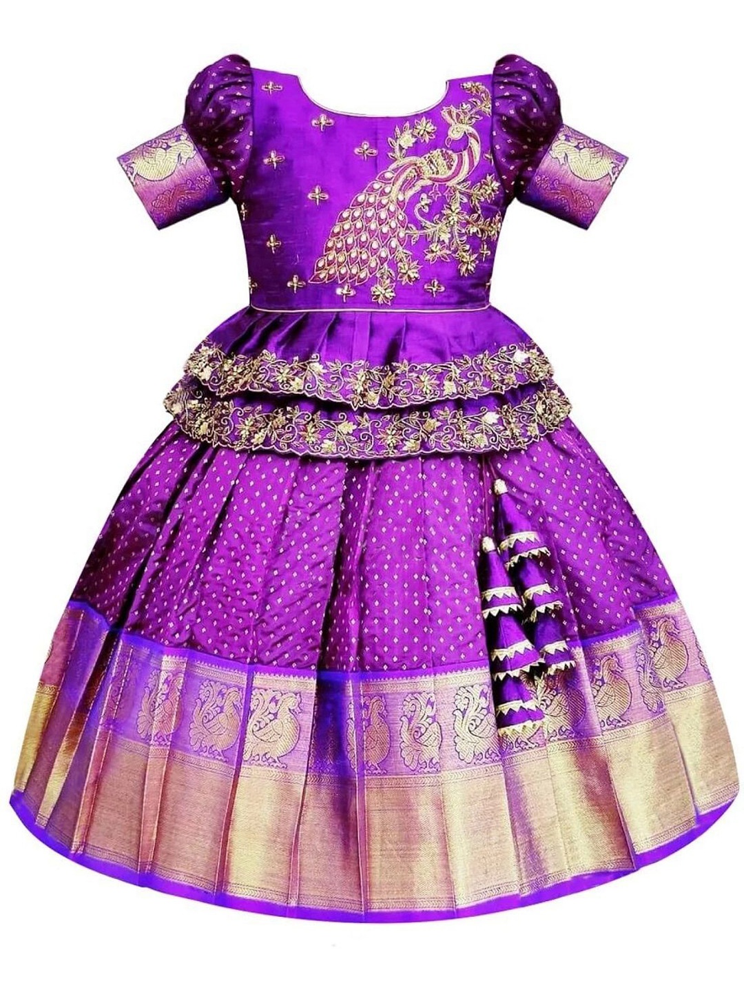 

Wommaniya Impex Girls Embroidered Ready to Wear Lehenga &, Violet