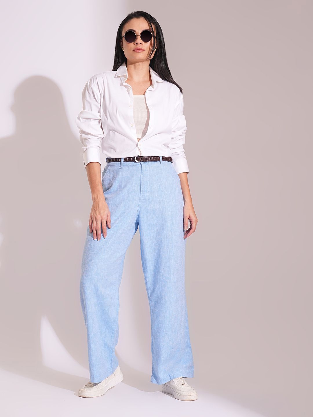 

Globus Women Globus Women Light Blue Cotton High-Rise Wide Leg Formal Trousers