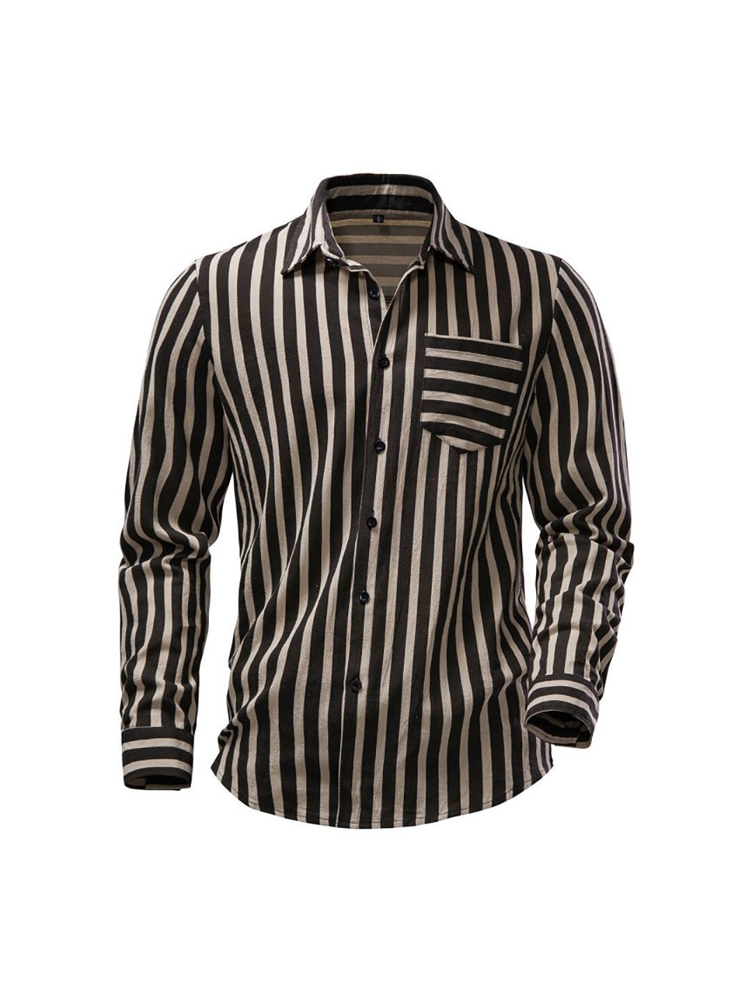 

StyleCast x Revolte Men Spread Collar Vertical Striped Casual Shirt, Khaki