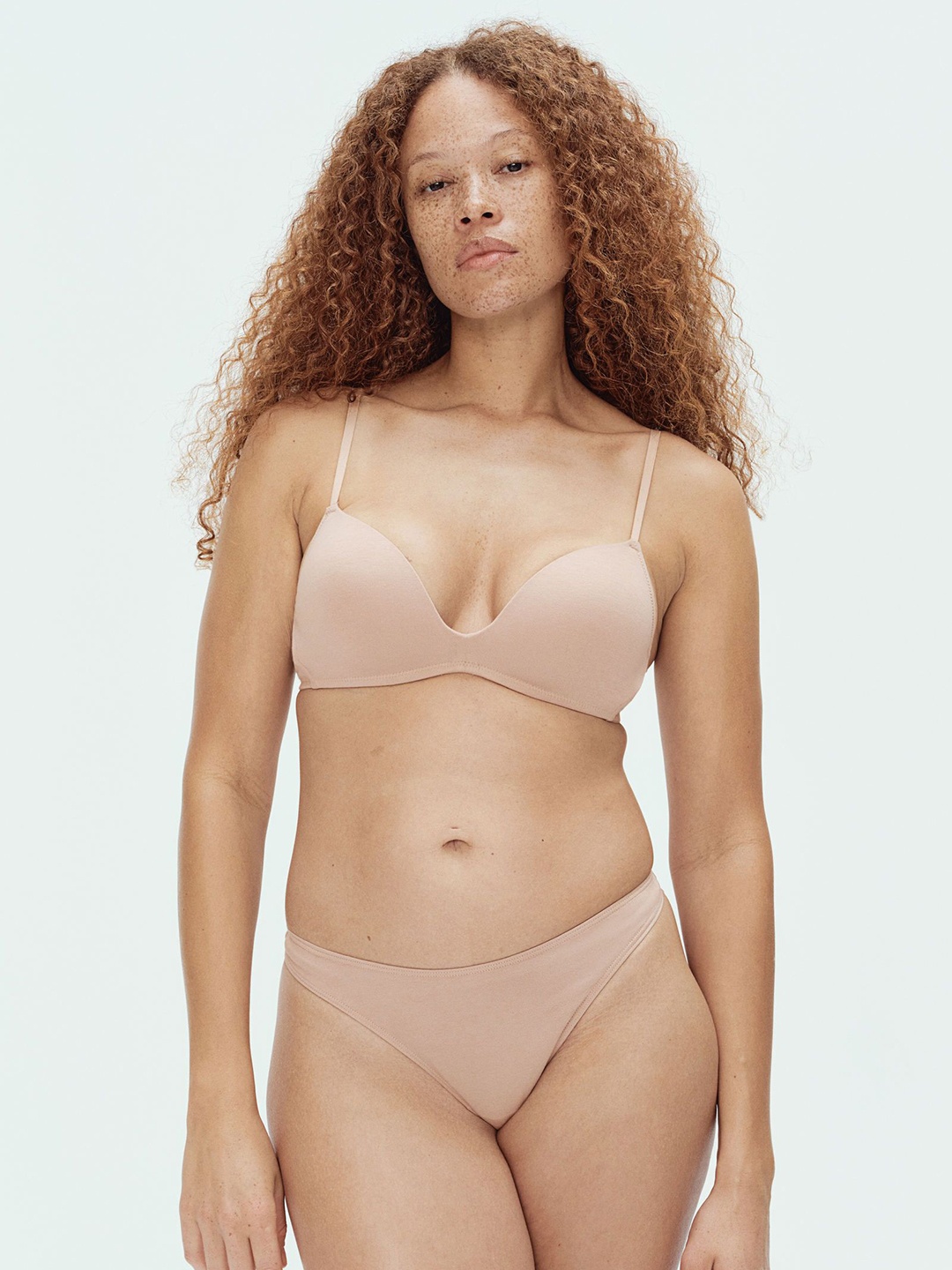 

H&M Non-wired Cotton Push-up Bra, Beige