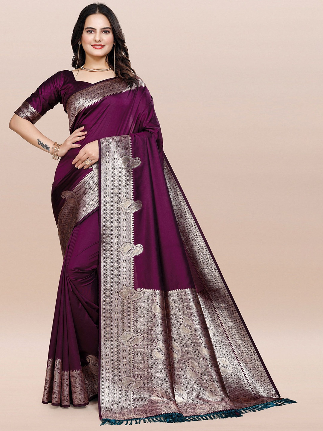 

TORONFRAS Woven Design Zari Banarasi Saree, Purple