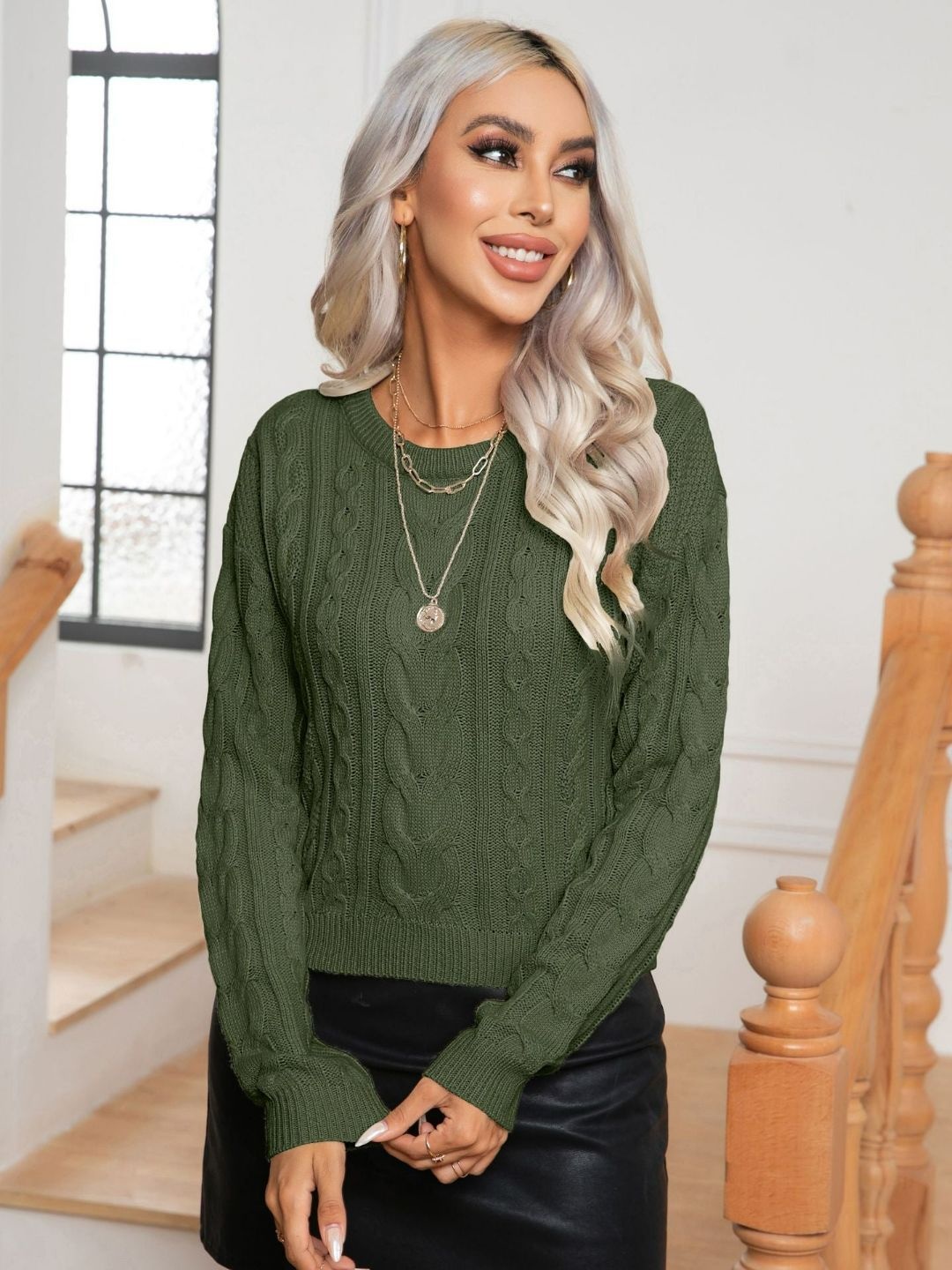 

Oh Rare Women Cable Knit Pullover, Olive