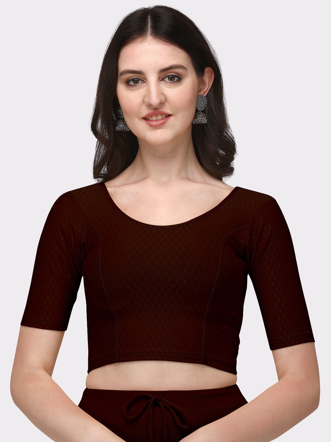 

Krimmple Cotton Round Neck Stretchable Saree Blouse, Brown