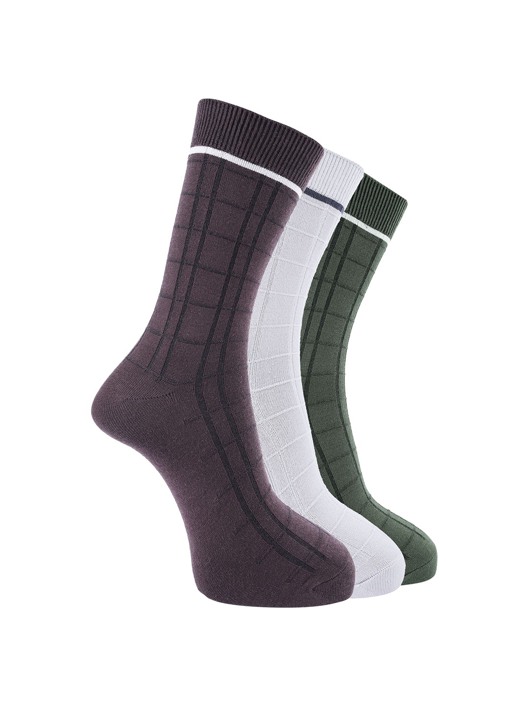

Dollar Men Pack Of 3 Checked Calf Length Socks, Brown