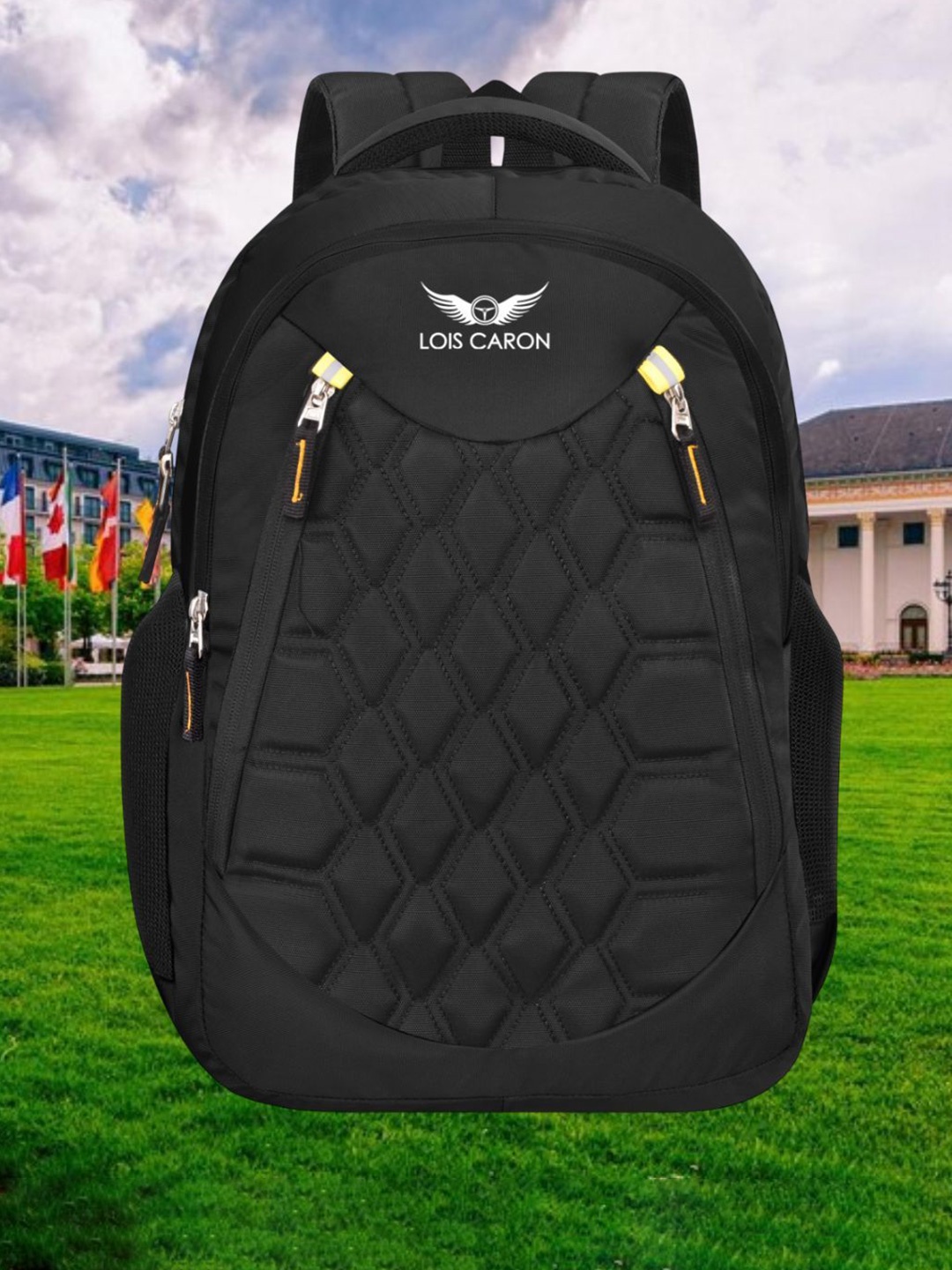 

LOIS CARON Unisex Brand Logo Backpack, Black