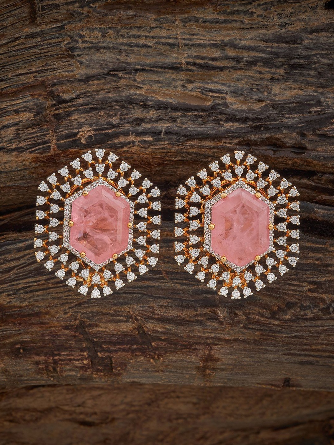 

Kushal's Fashion Jewellery Gold-Plated Zircon Studded Geometric Studs