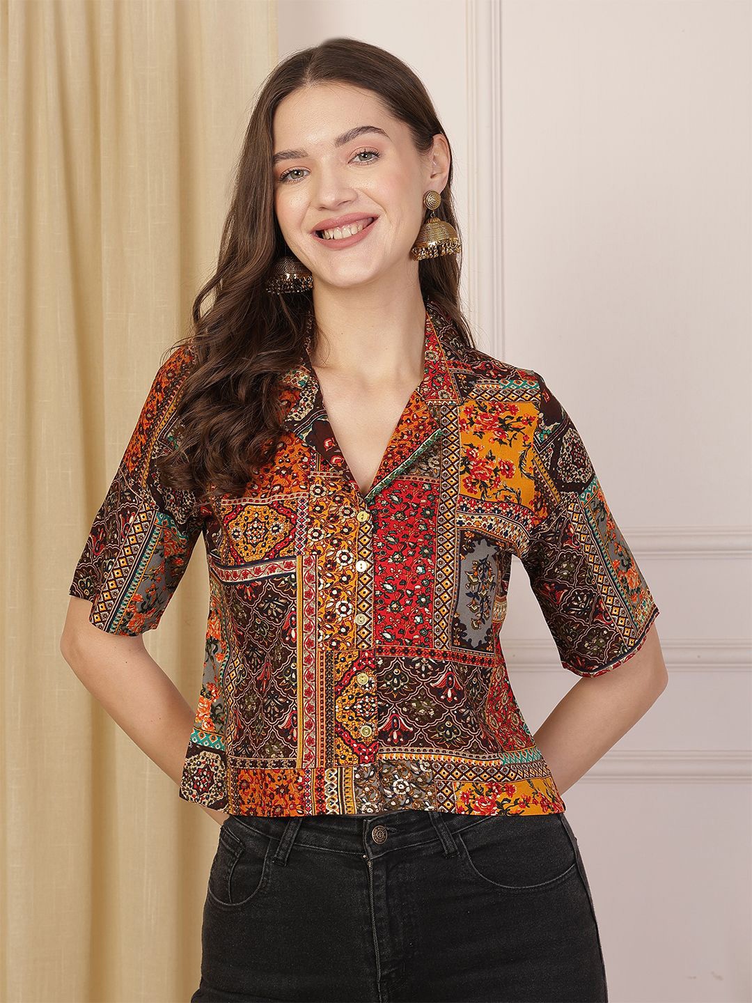 

Anouk Rustic Floral Print Shirt Style Top, Multi