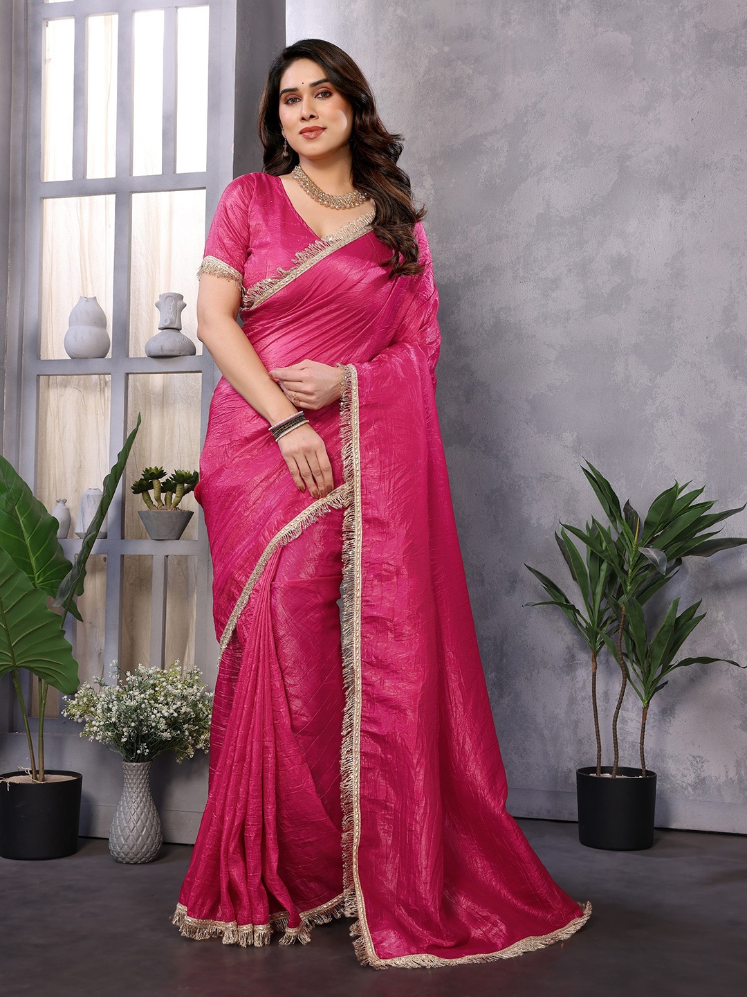 

Nirmohi Fashion Embroidered Pure Silk Saree, Pink