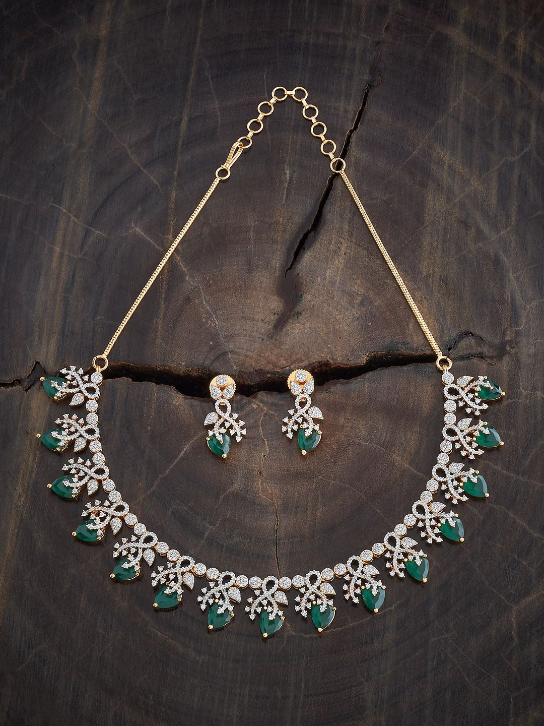 

Kushal's Fashion Jewellery Green Gold-Plated Party Zircon Jewellery Set