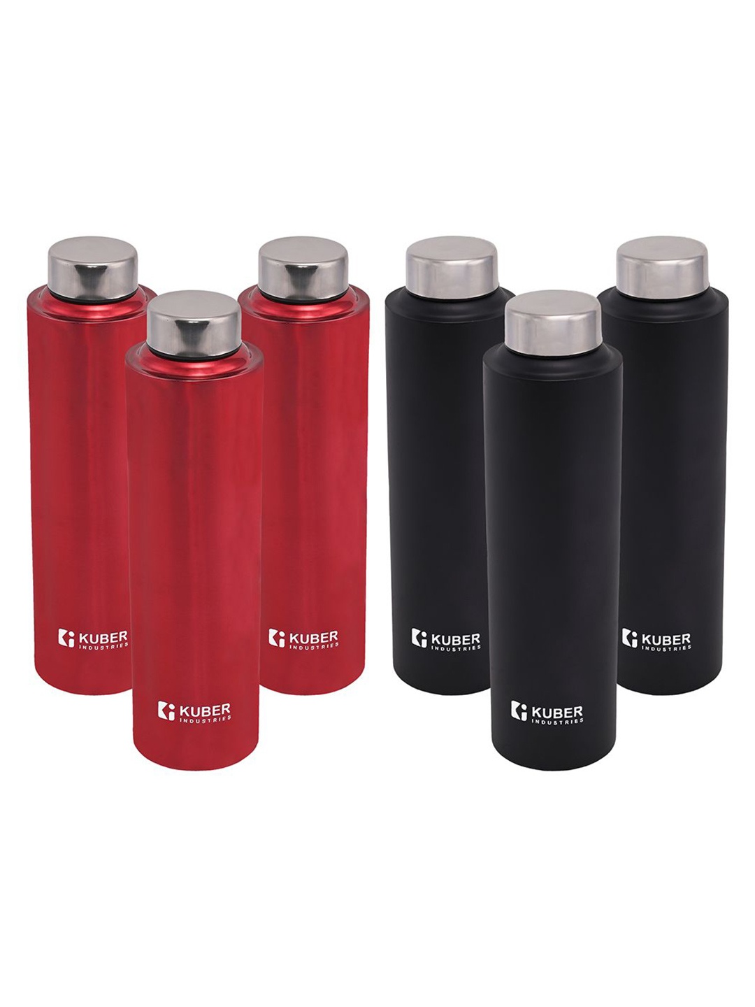 

Kuber Industries Black & Red 6 Pieces Stainless Steel Leakproof Water Bottle 1L each