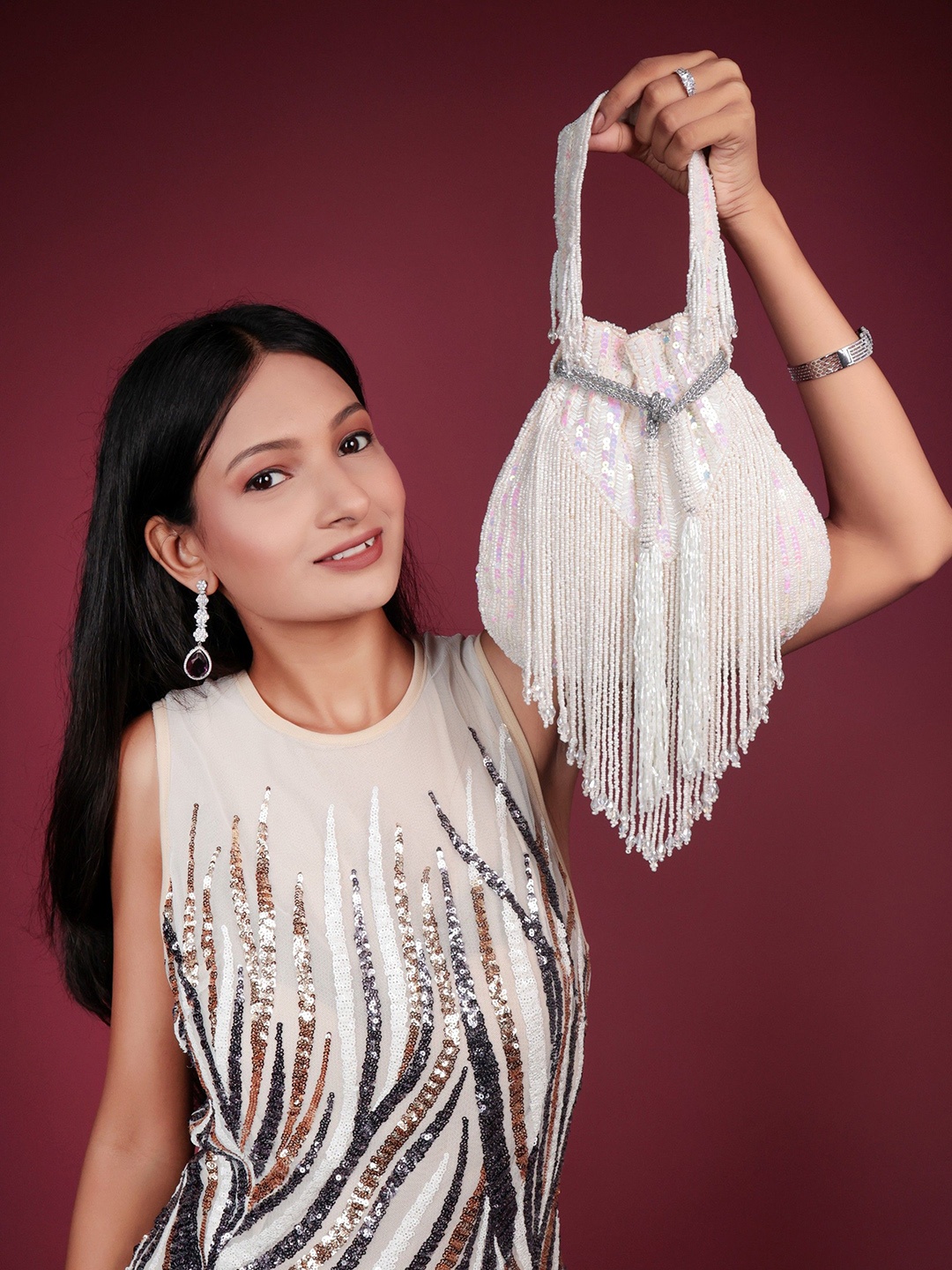 

sugarcrush Embellished Potli Clutch, White