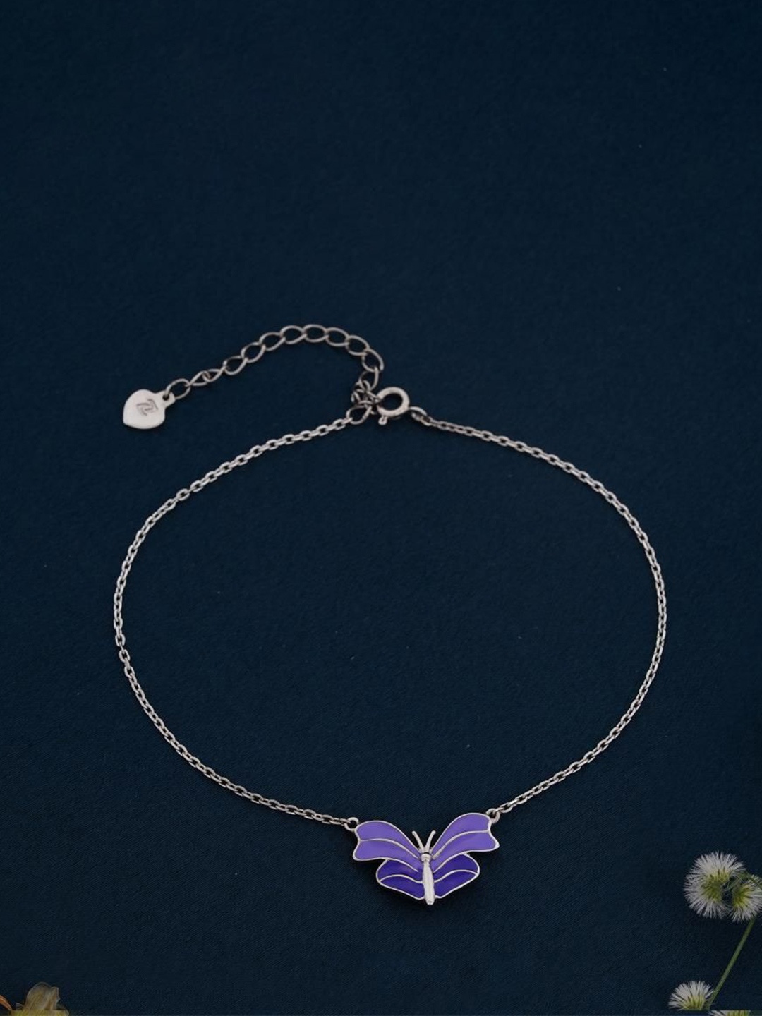 

Zalkari 925 Sterling Silver-Plated Stones Studded Enamel Butterfly Single Anklet