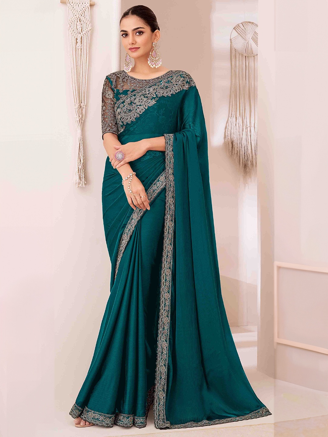 

Mitera Embellished Embroidered Pure Georgette Saree, Blue