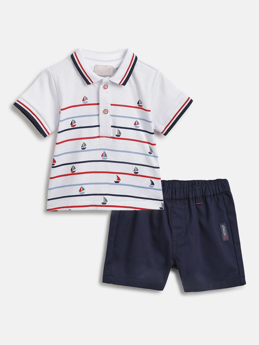 

Chicco Boys Printed Polo Collar Pure Cotton T-Shirt With Shorts, White