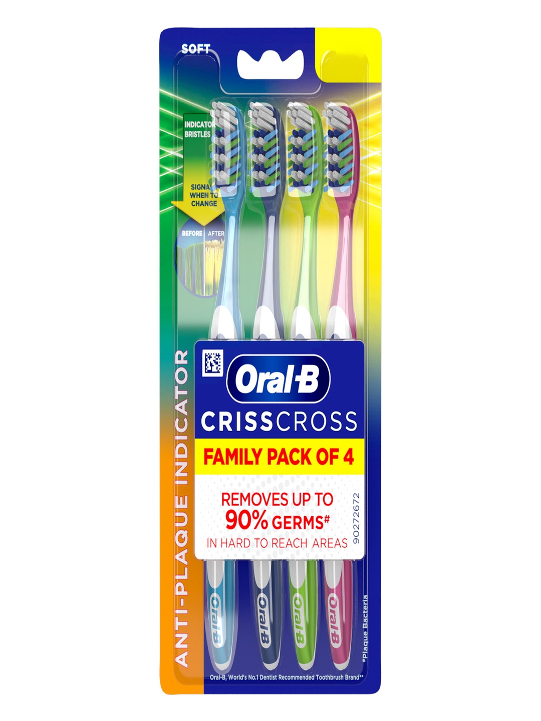 

Oral - B Pack Of 4 Criss Cross Soft Toothbrushes, Multi