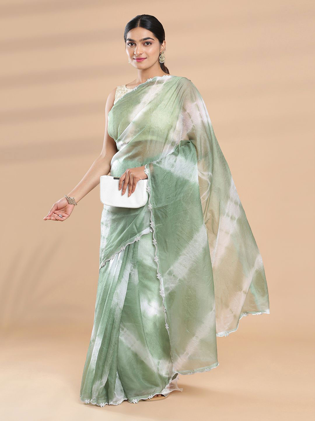 

Kalyan Silks Striped Organza Saree, Green