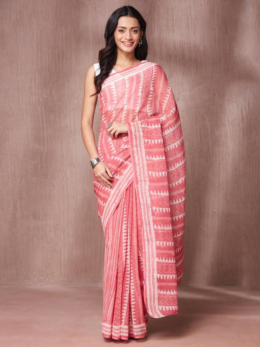 

Fabindia Hand Block Printed Saree, Pink