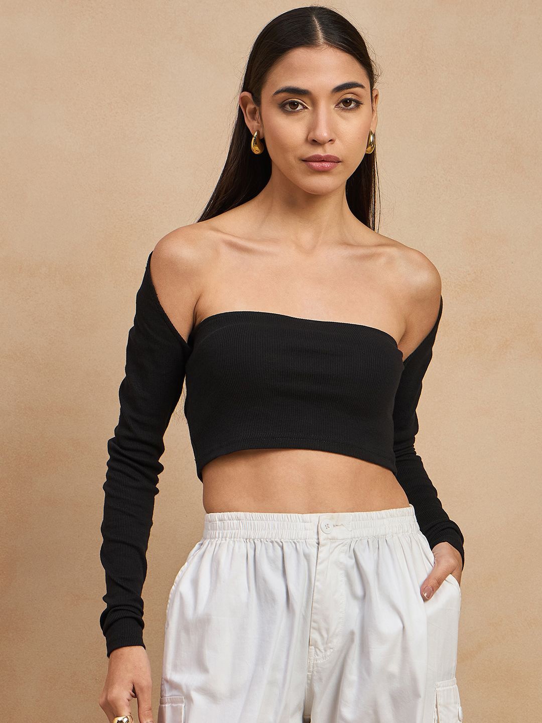 

COLOR CAPITAL Women Cotton Strapless Tube Crop Top, Black