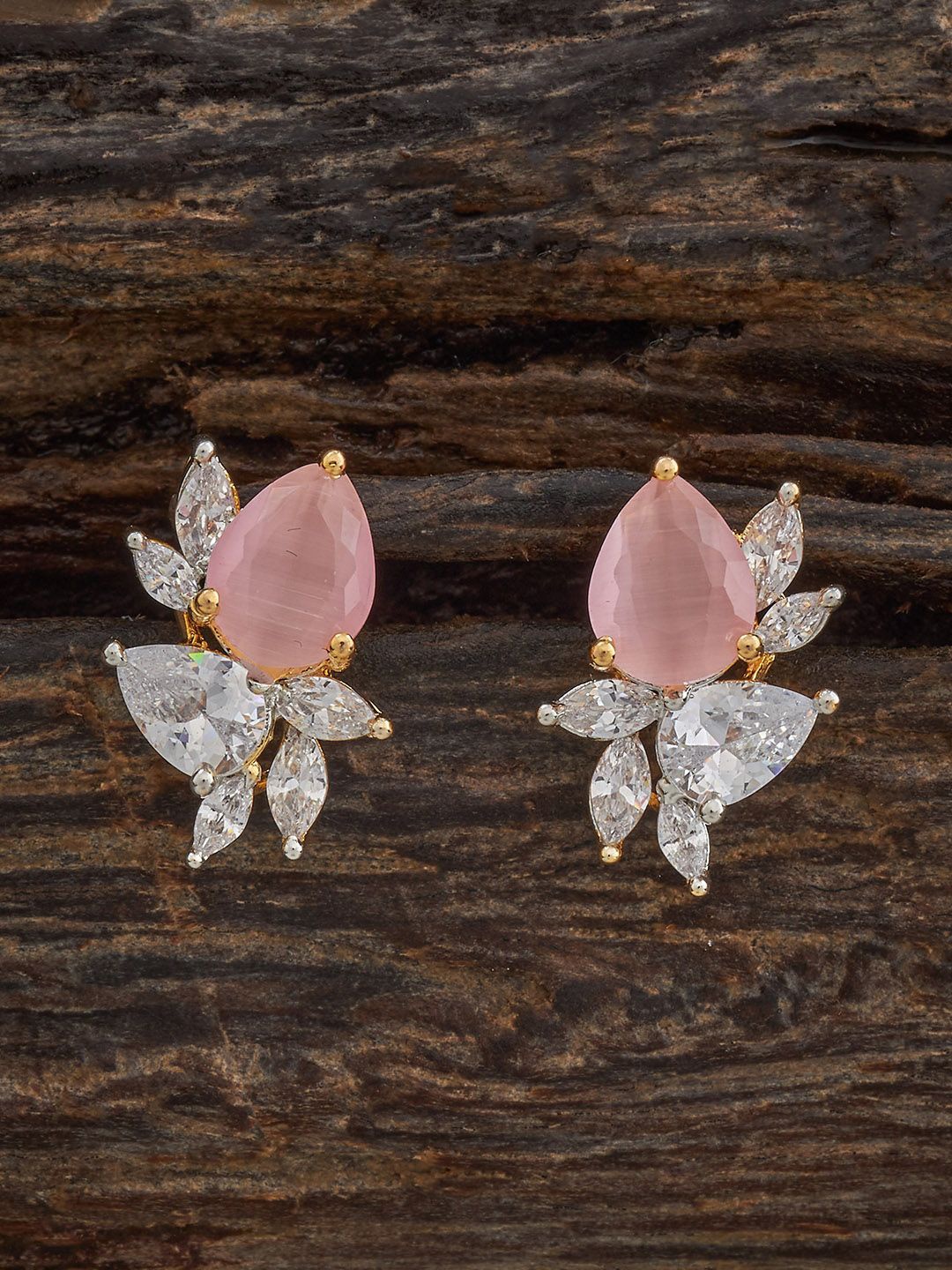 

Kushal's Fashion Jewellery Gold Plated Zircon Studded Geometric Studs Earrings
