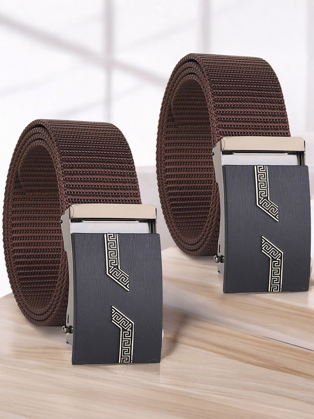 

Provogue Men Pack Of 2 Woven Design Belt, Brown