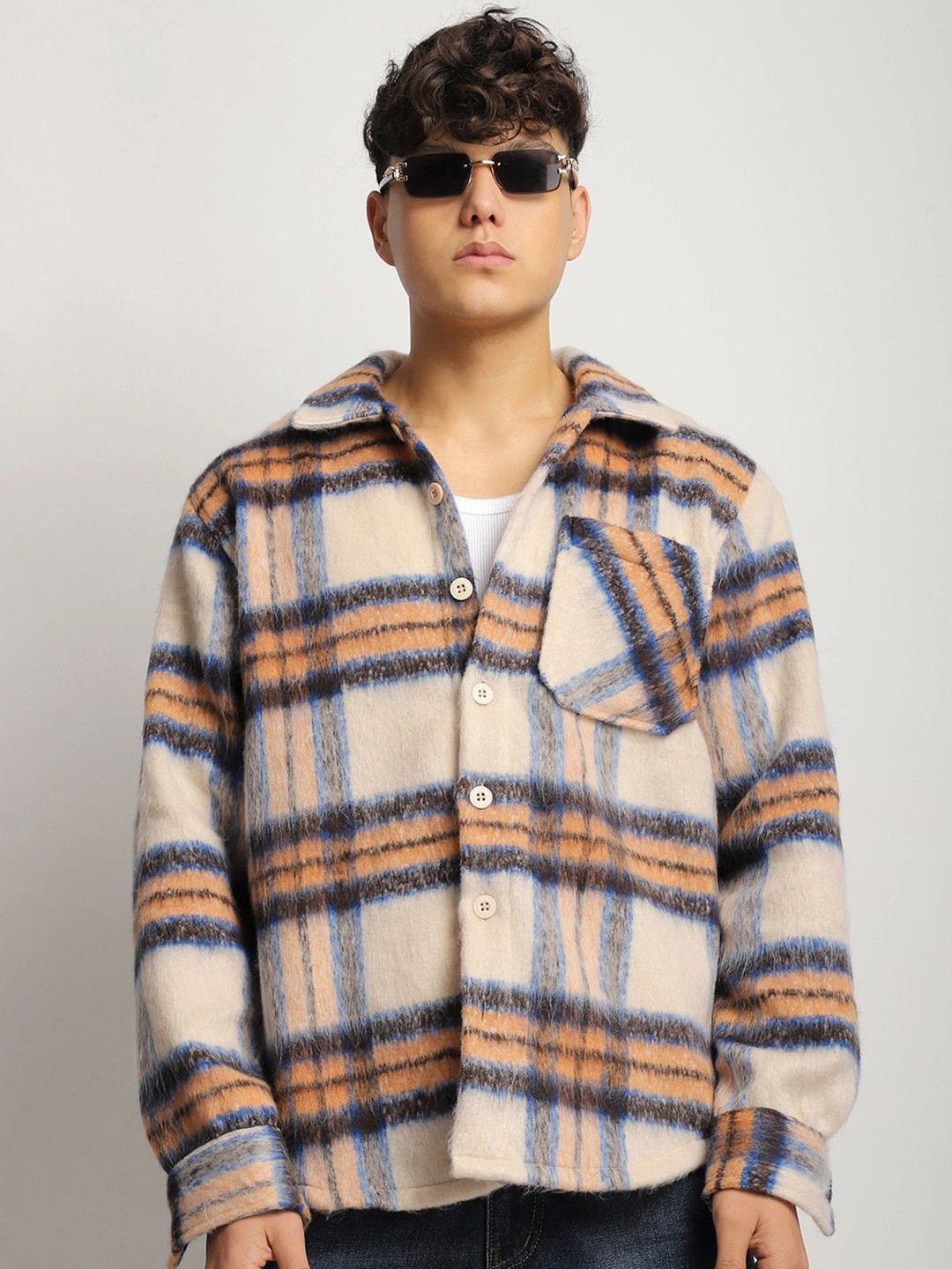 

JIMMY & JORDAN Men Standard Opaque Checked Casual Shirt, White