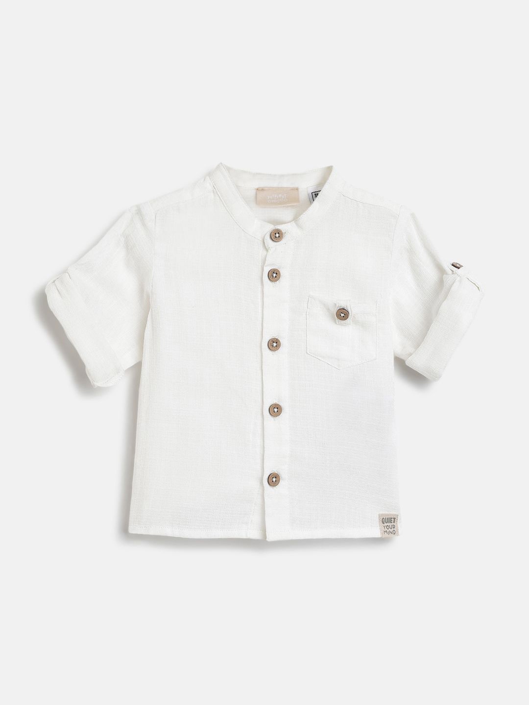 

Chicco Boys Relaxed Fit Band Collar Solid Cotton Casual Shirt, White