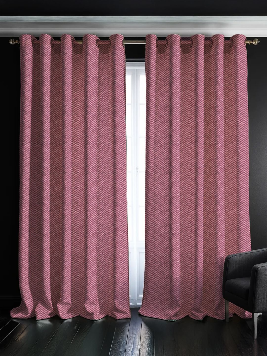 

URBAN SPACE Pink 2 Pieces Self Design Black Out Long Door Curtains