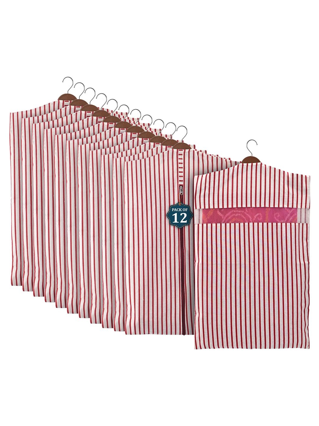 

Kuber Industries Maroon & White Set of 12 Regular Cotton Multi-Utility Organisers