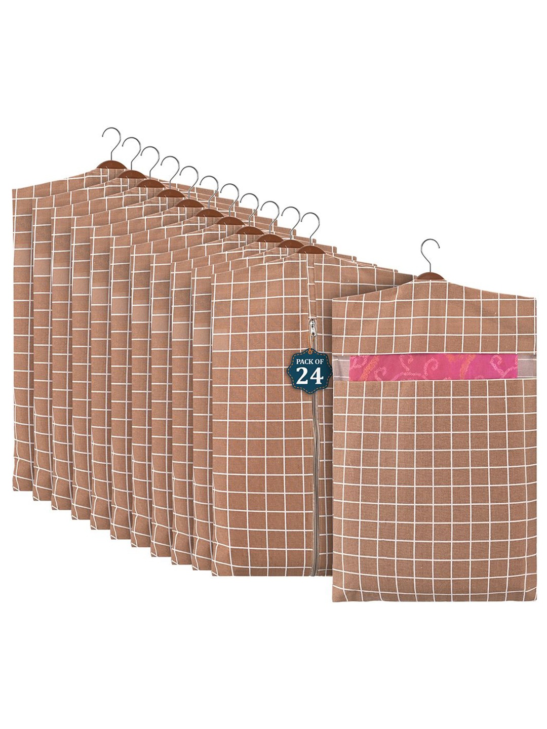 

Kuber Industries Brown Set of 24 Regular Hanging Saree Cover Multi-Utility Organisers