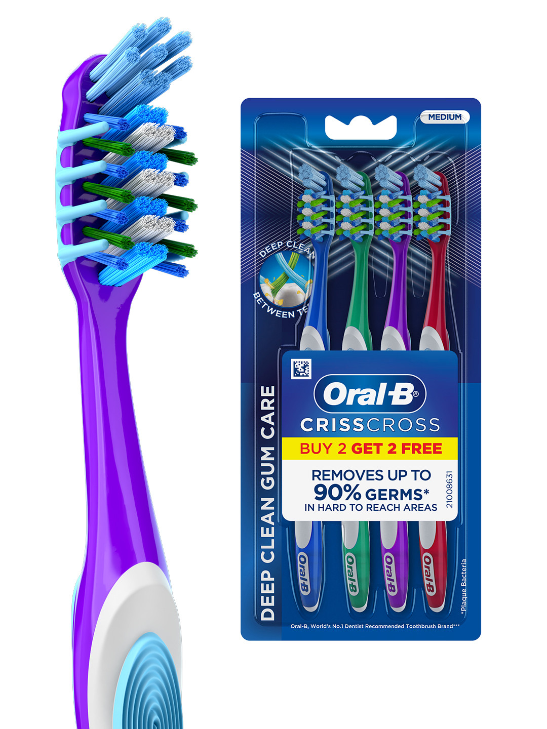 

Oral - B Criss Cross Pro Health Gum Care Toothbrush - Buy 2 Get 2 Free, Multi