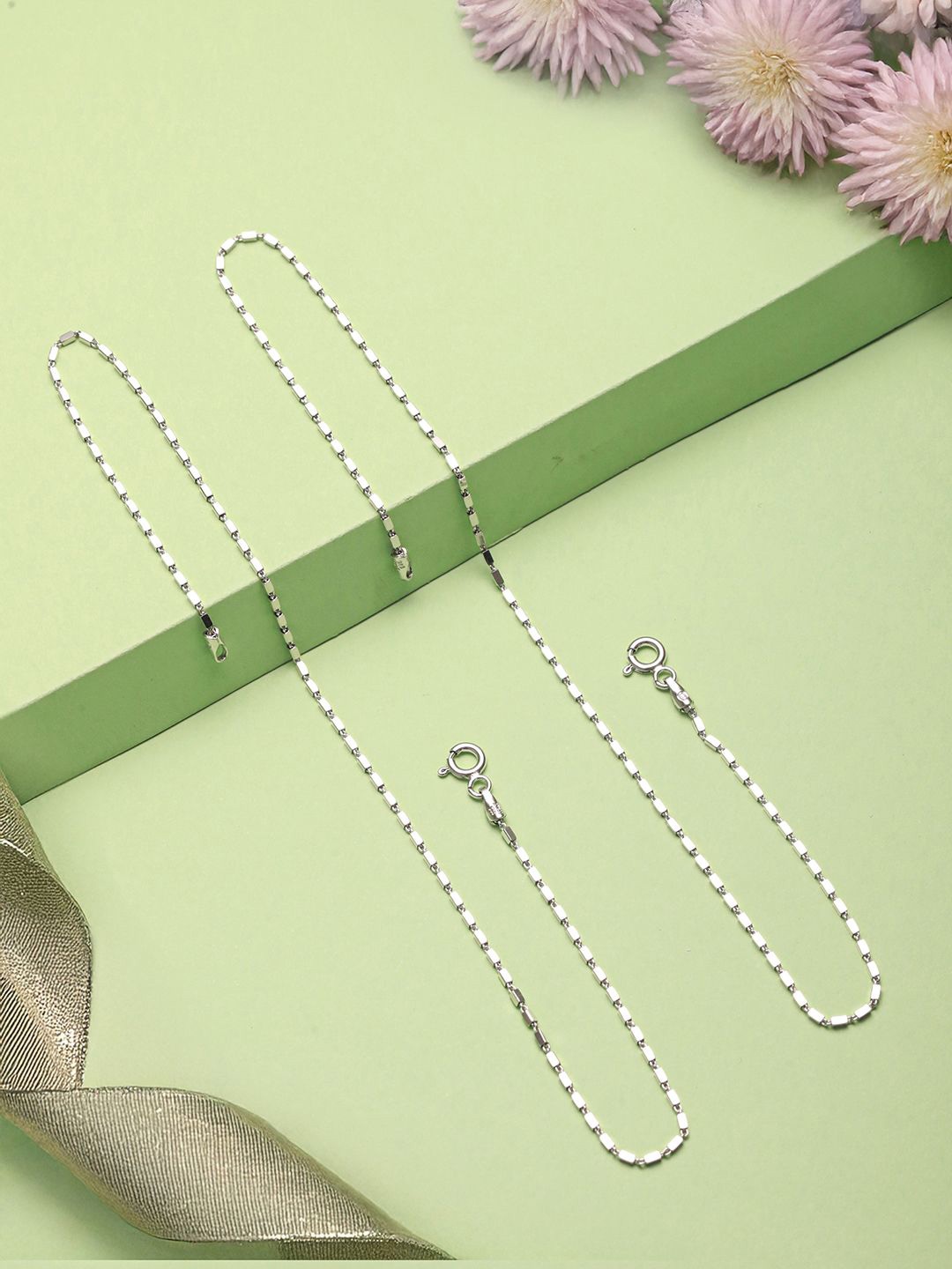 

SARAF SILVERETZ Set Of 2 925 Sterling Silver-Plated Beaded Anklets