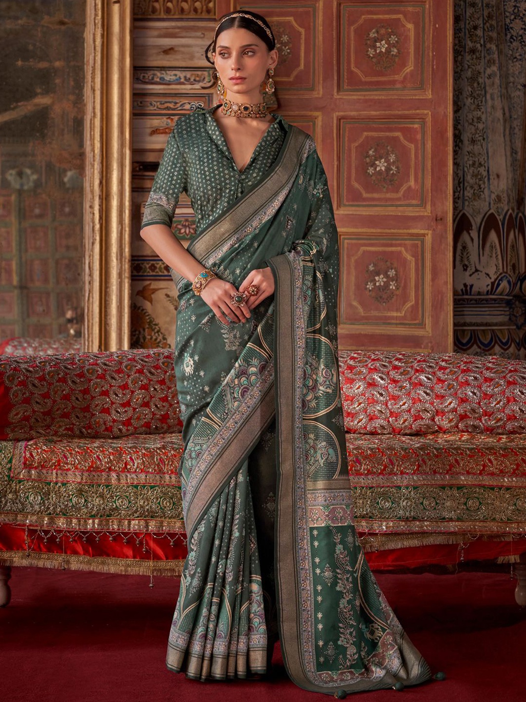 

Anouk Bandhani Silk Blend Bandhani Saree, Sea green