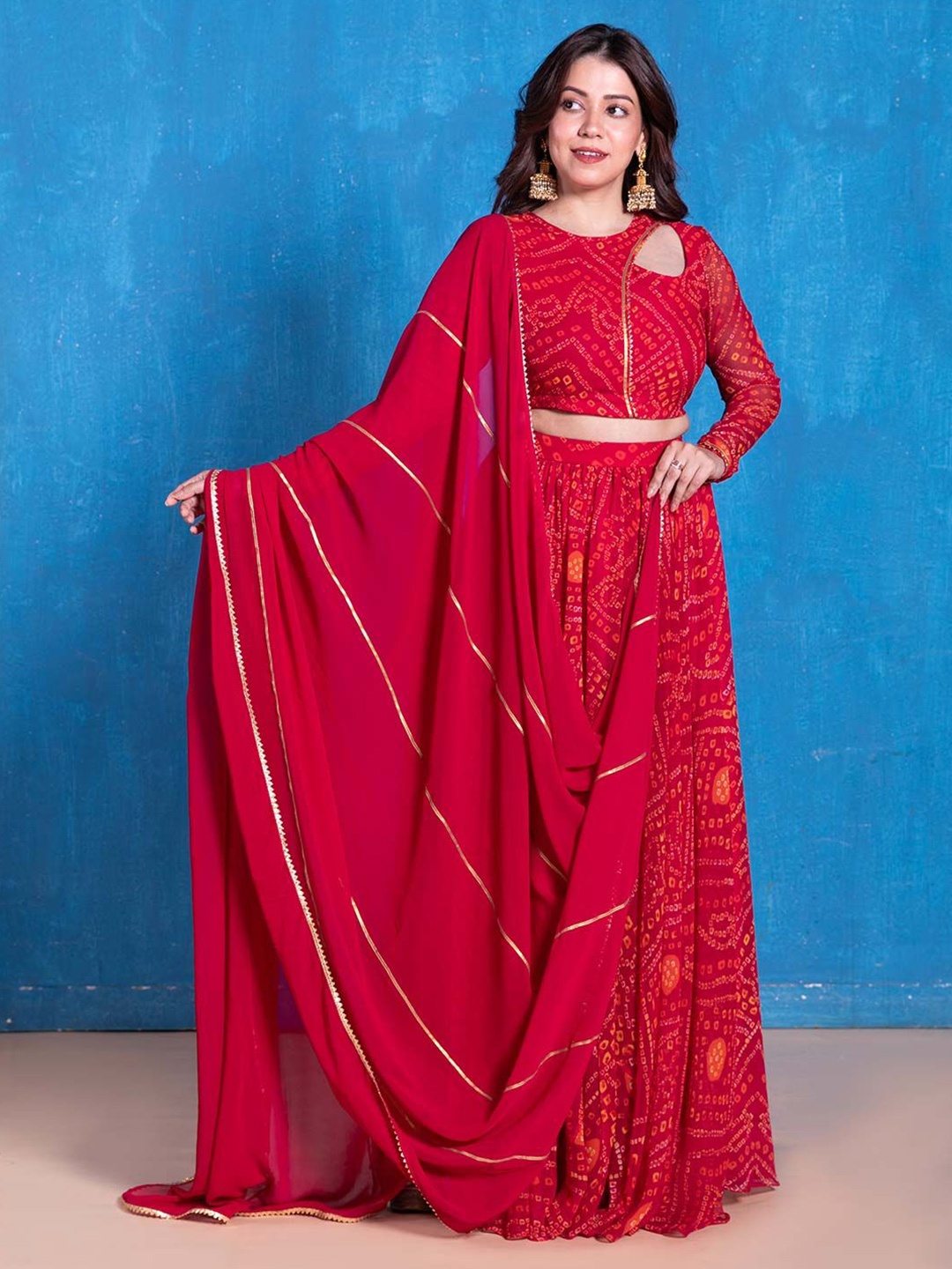 

NUD Printed Ready to Wear Lehenga & Blouse With Dupatta, Magenta