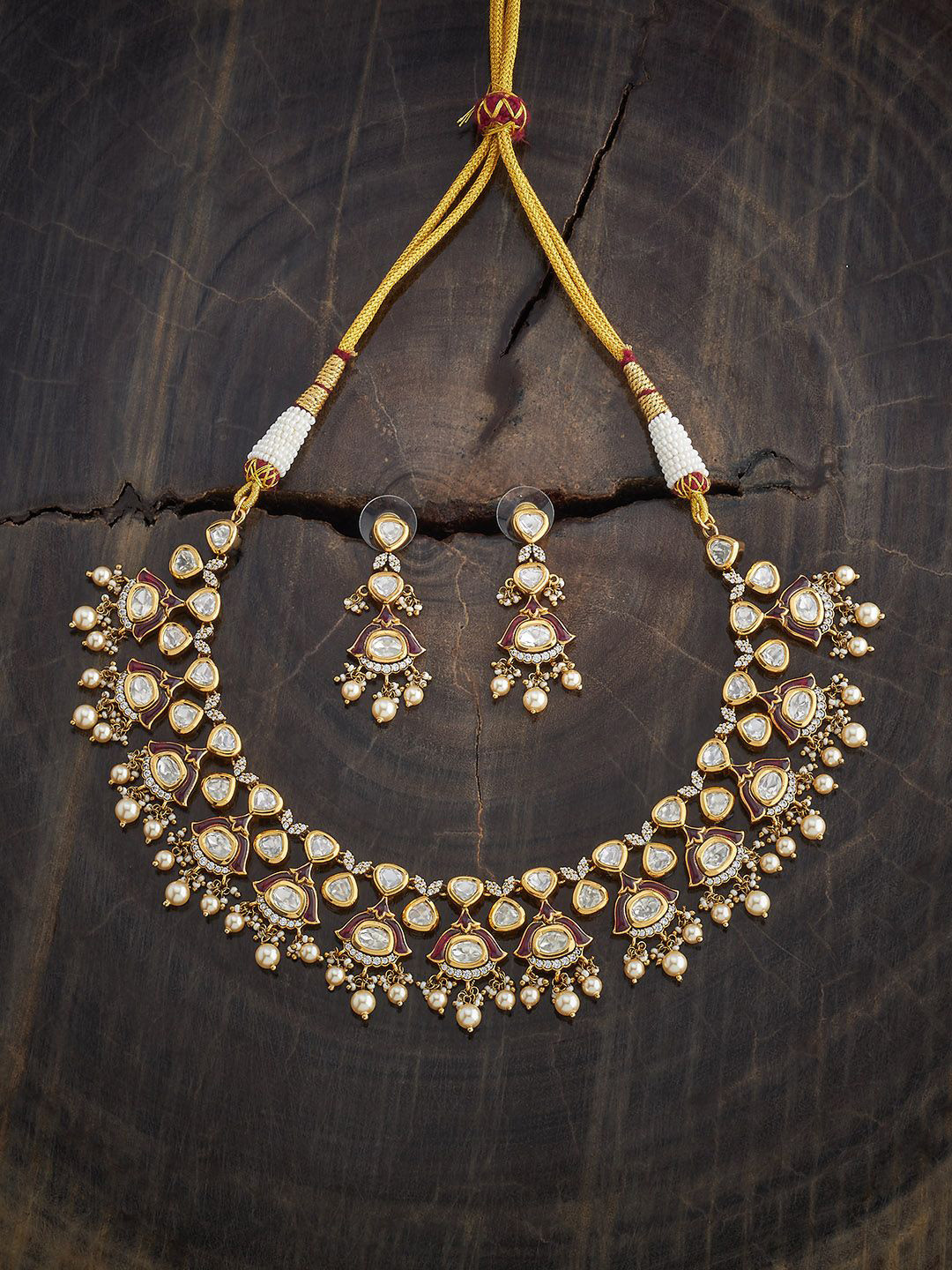 

Kushal's Fashion Jewellery Ruby Victorian-Plated Party Kundan Jewellery Set, Gold