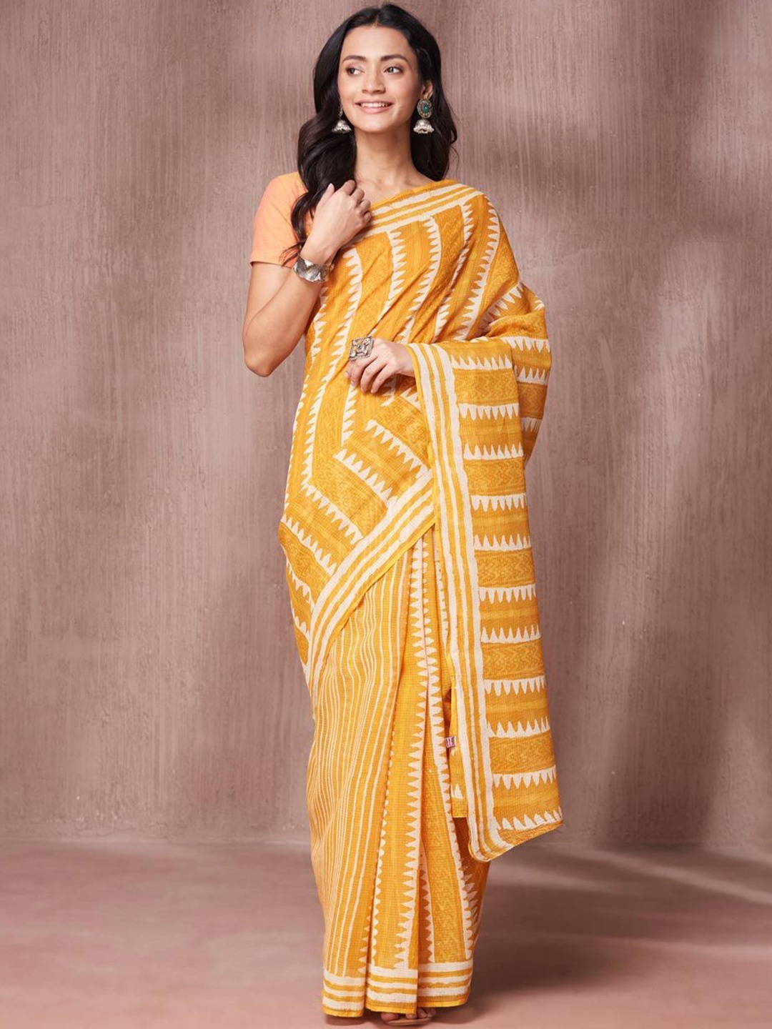 

Fabindia Block Print Saree, Mustard