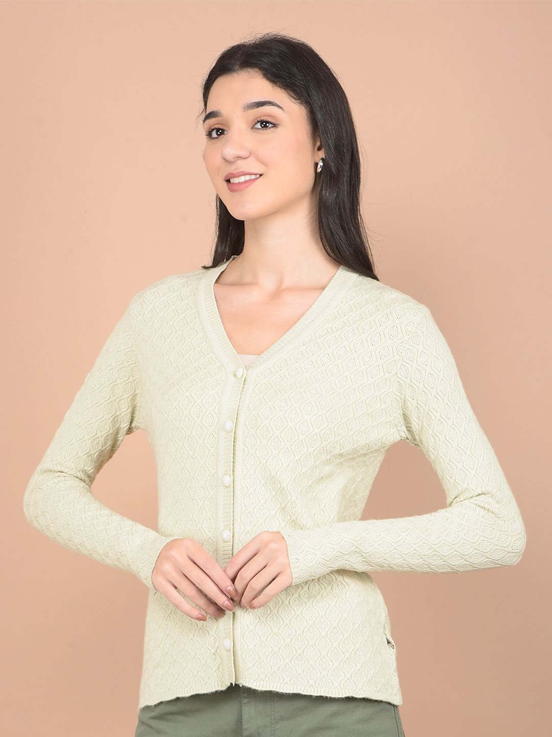 

Crimsoune Club Women Self Design Long Sleeves Cardigan, Green