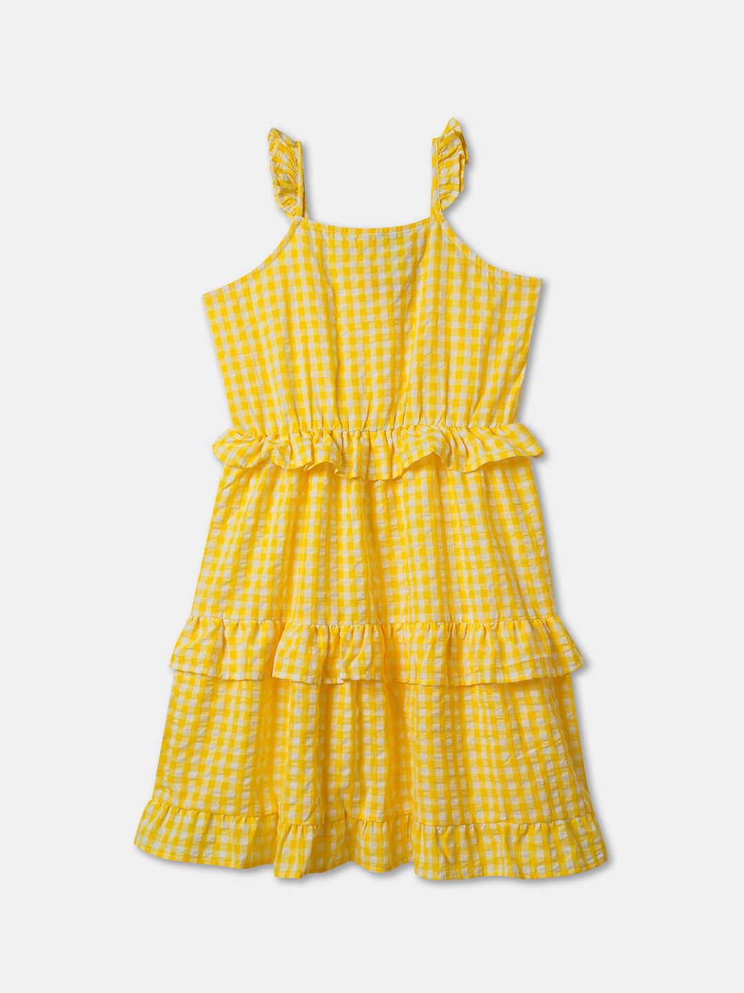 

R&B Girls Checked A-Line Dress, Yellow