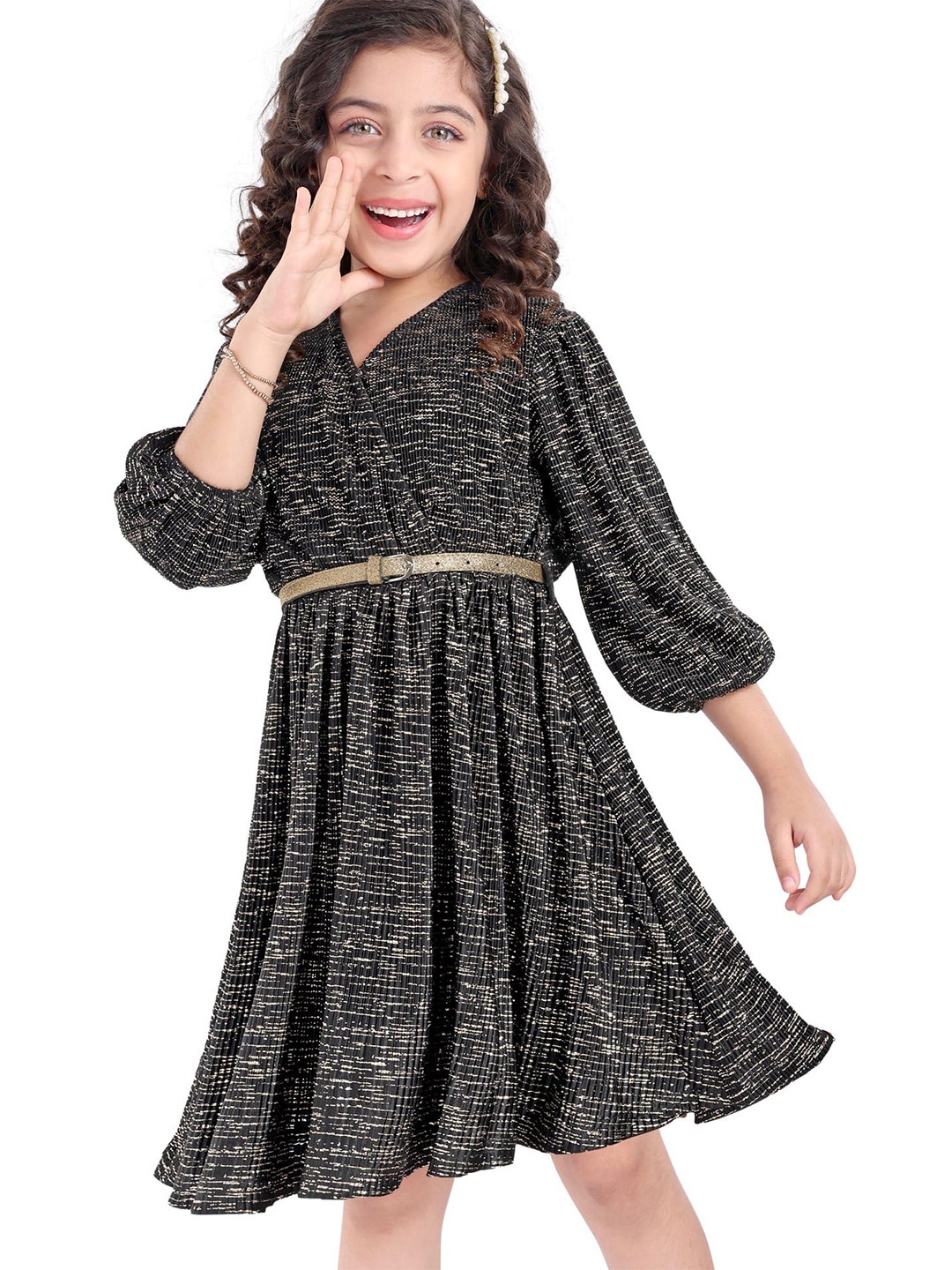 

Hola Bonita Girls Fit and Flare Dress, Black