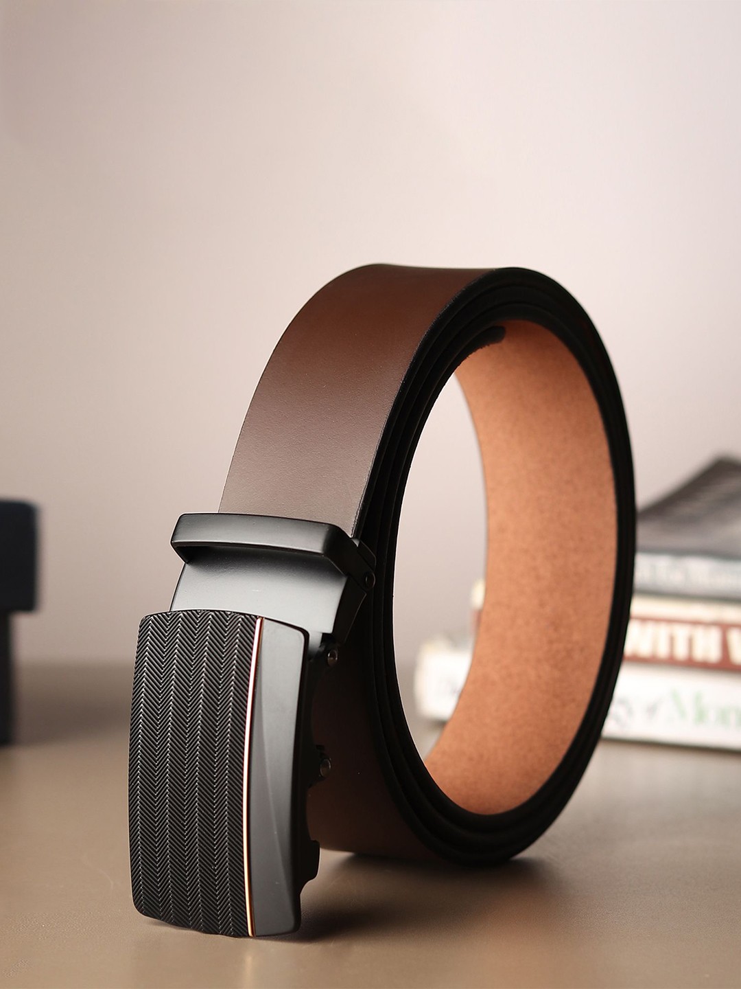 

Provogue Men Textured Leather Belt, Brown