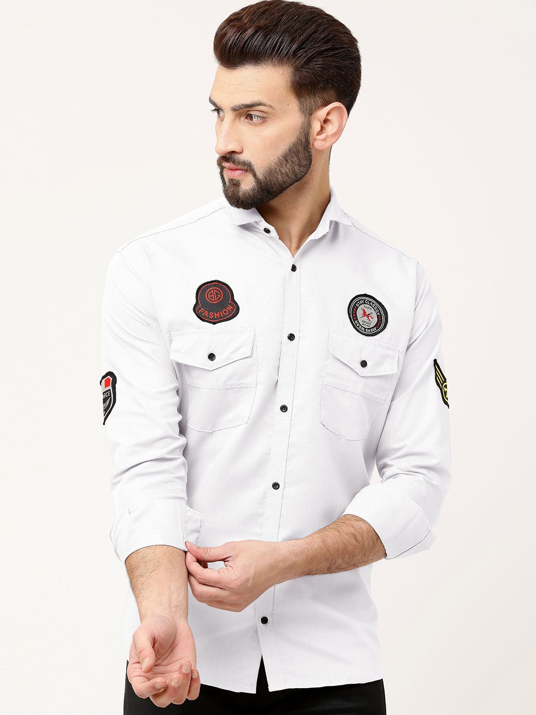 

WOXEN Men Original Fit Spread Collar Solid Cotton Casual Shirt, White