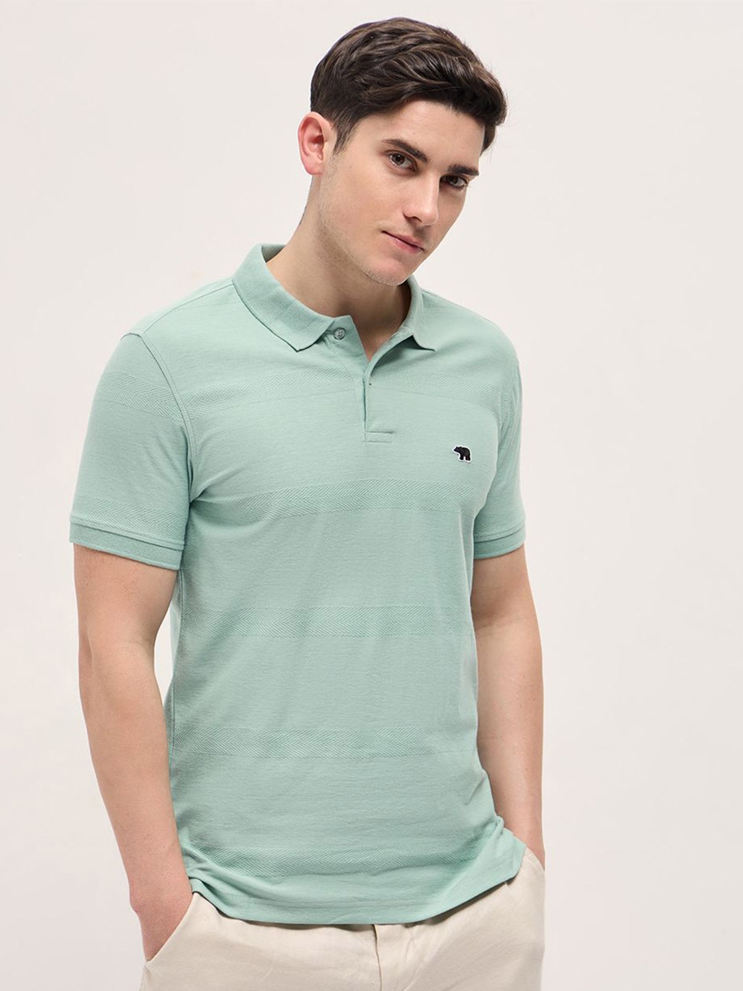 

THE BEAR HOUSE Men Polo Collar Slim Fit T-shirt, Green