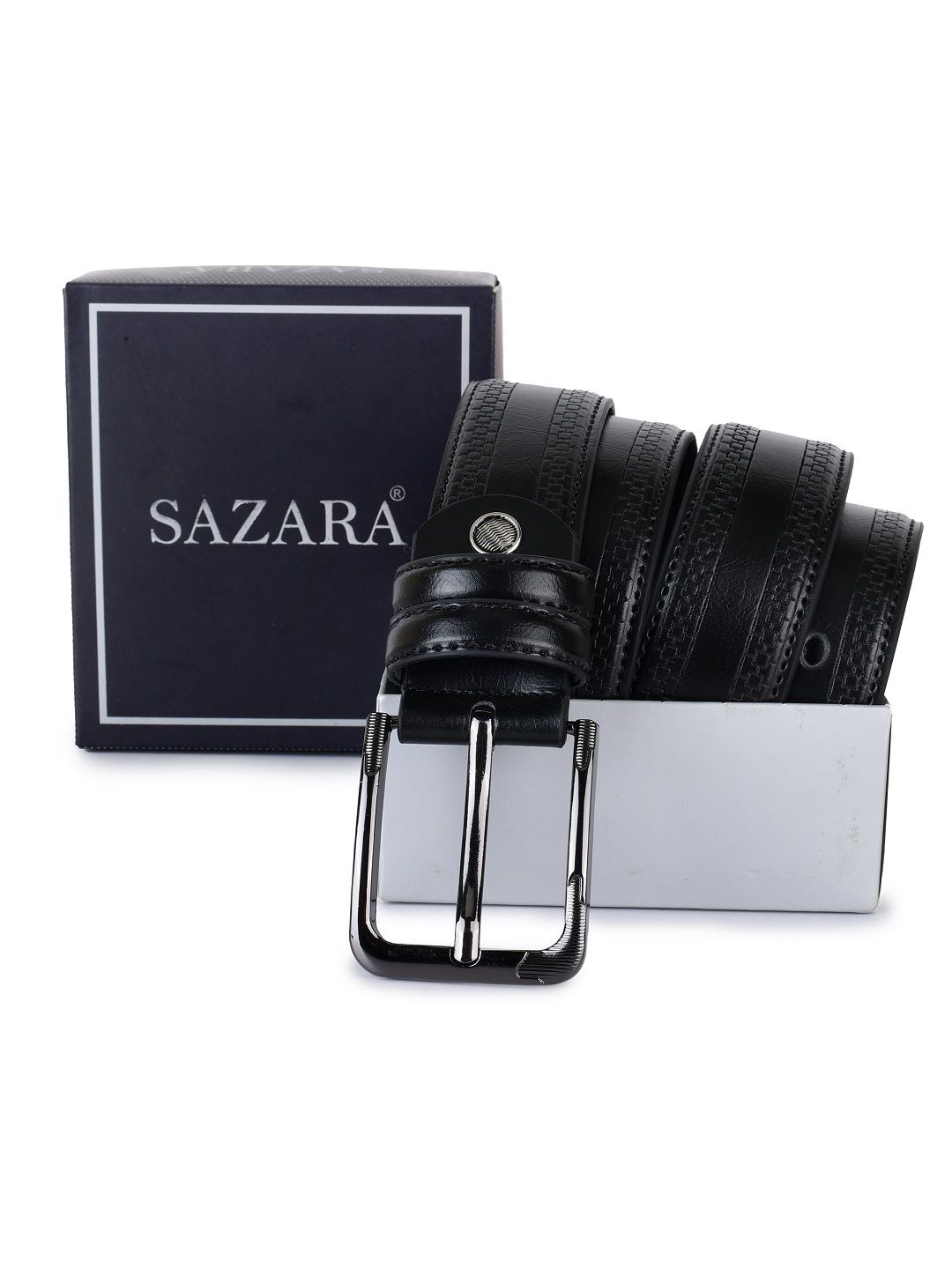 

SAZARA Men Textured Leather Belt, Black