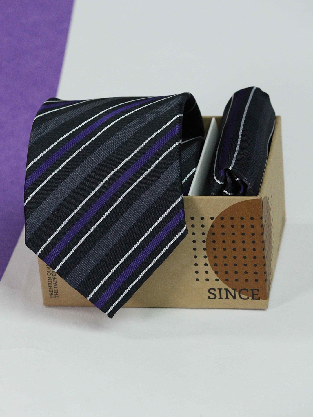 

Tossido Men Stripe Necktie & Pocket Square Gift Set Comes with a box, Blue