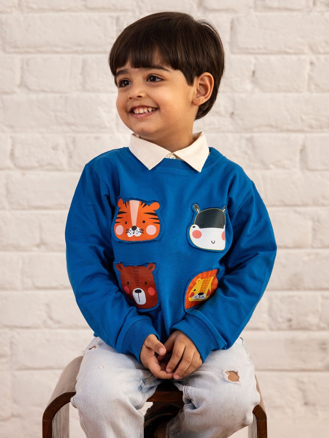 

TIDY SLEEP Boys Forest Friends Antimicrobial Applique Sweatshirt, Blue
