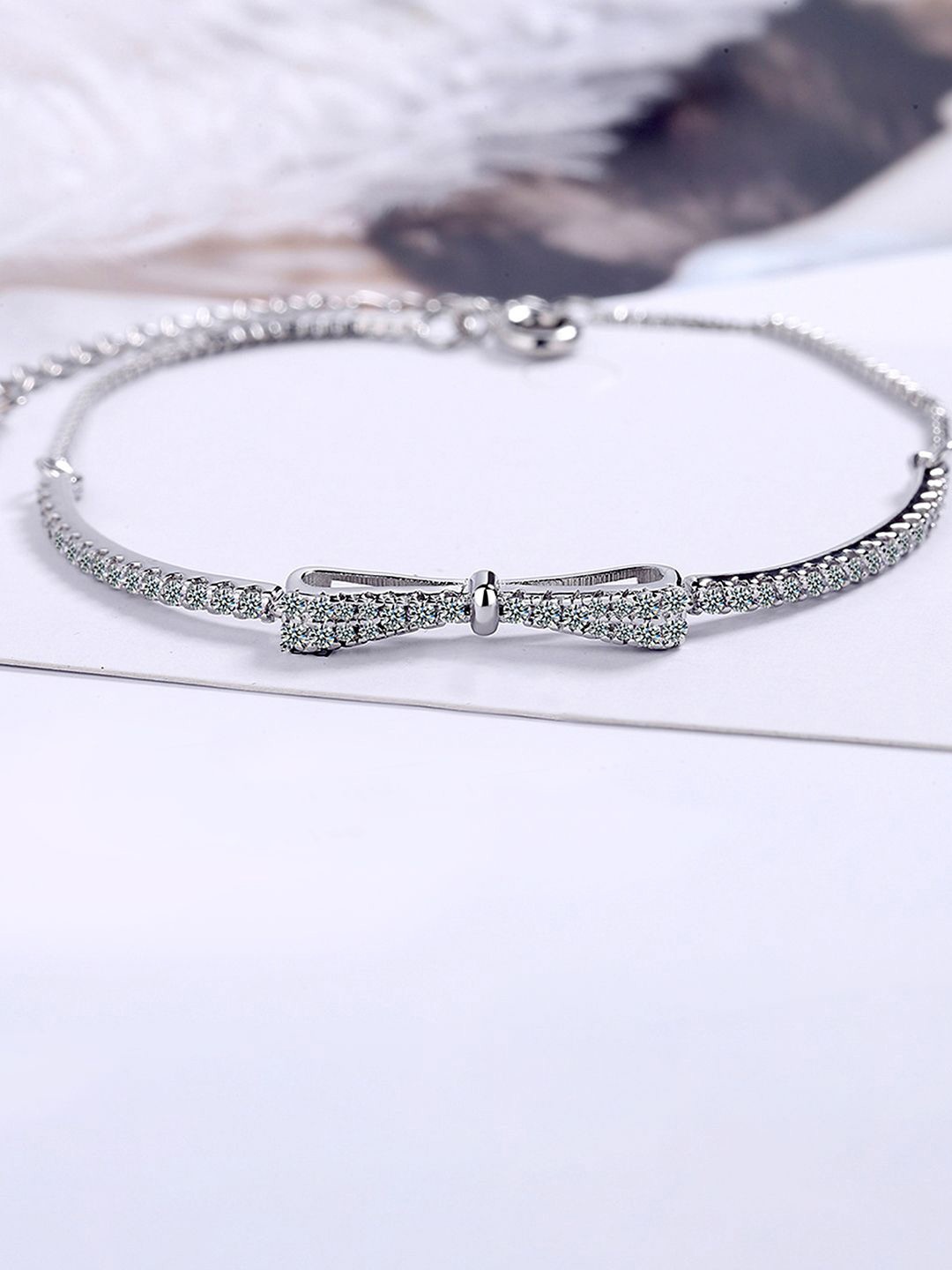 

Peora Silver Plated Cubic Zirconia Studded Adjustable Wraparound Bracelet