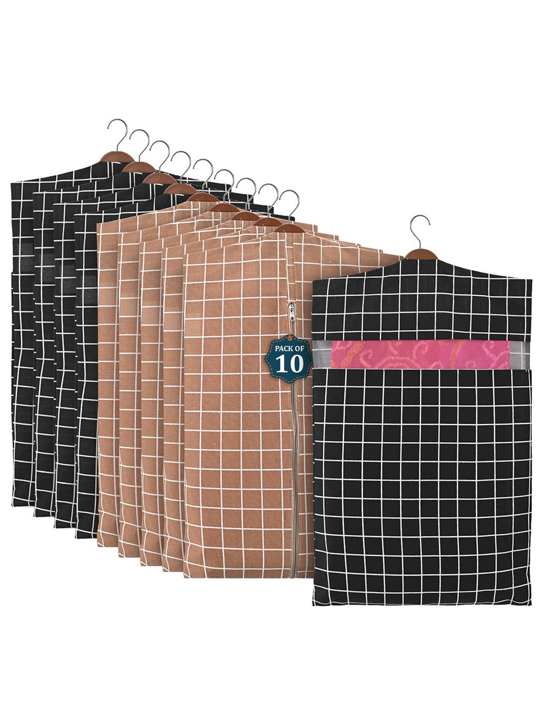 

Kuber Industries Brown Set of 10 Printed Hanging Saree Cover Multi-Utility Organisers