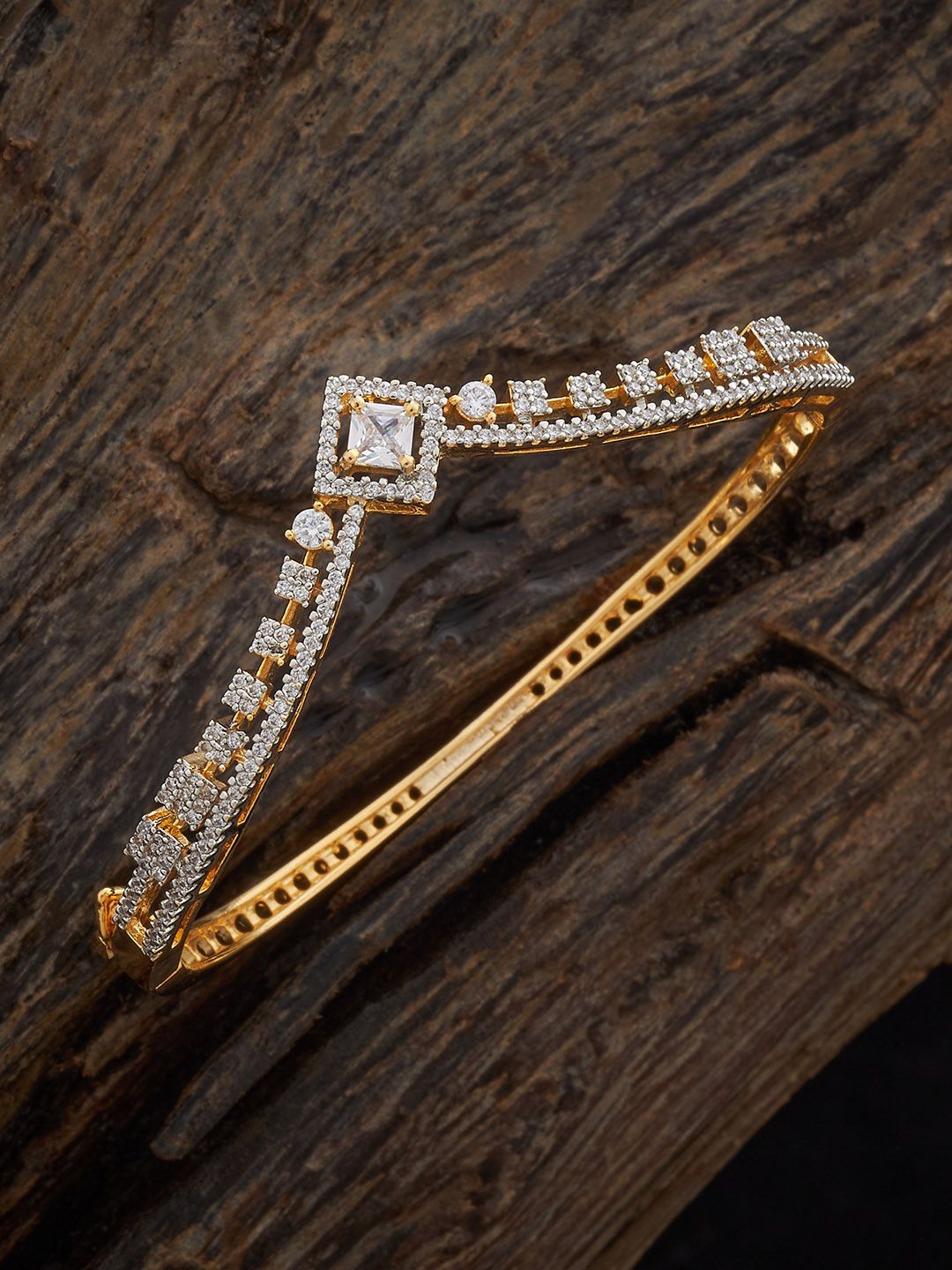 

Kushal's Fashion Jewellery Gold-Plated Cubic Zirconia-Studded Party Kada Bangle