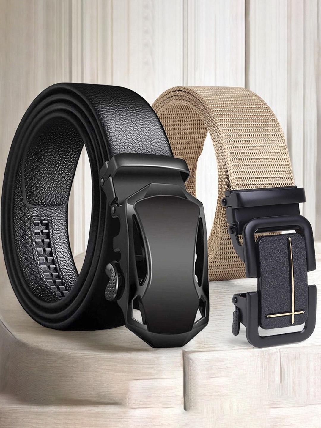 

Metronaut Men Pack of 2 Textured Formal Belt, Black